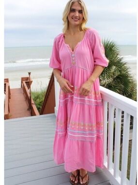 Simply Southern Embellished Maxi Dress Pink Size Medium